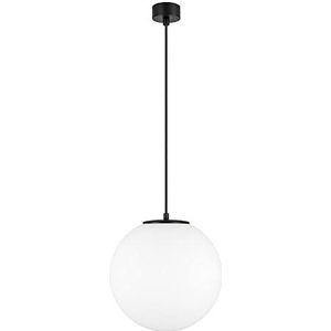 Sotto Luce Tsuki glazen bol hanglamp - mat opaal/zwart - 1,5 m stofkabel - zwarte stalen plafondroos - 1 x E27 lamphouder - ø 30 cm