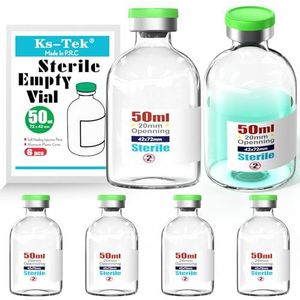 Ks-Tek Steriele lege flesjes met zelfherstellende injectie-aansluiting, met inklapbaar aluminium deksel, steriele verpakking (50 ml, 6)