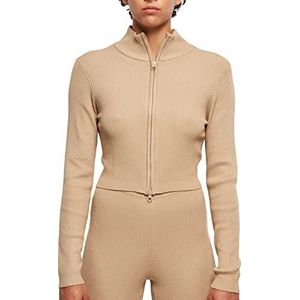 Urban Classics Dames Cropped Rib Knit Zip Cardigan Sweater, unionbeige, L, effen beige, L