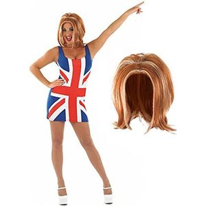 Fun Shack Union Jack jurk, Britse vlag kleding, jaren '90 Britse popstar Iconic kostuum, carnavalskostuums dames maat S