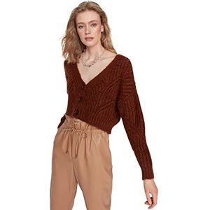 Trendyol Dames Regular Fit Basic Carmen Kraag Knitwear Cardigan Sweater, Tegel, L