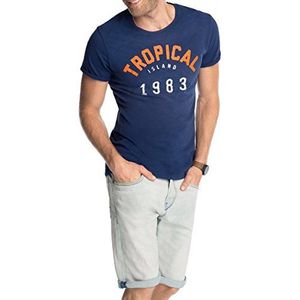 edc by ESPRIT Heren T-shirt Slim Fit, met print, 498/Indigo Blauw 2, XXL