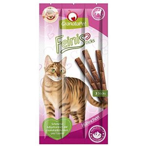 GranataPet FeiniSticks Kip, 24 x 15 g, smakelijke kauwsnack voor katten, aanvullend voer, kattentraktatie zonder granen en suikertoevoegingen, beloning voor speelse fluwelen poten
