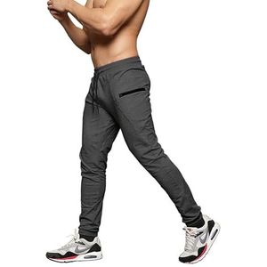 MAIKANONG Heren slanke joggingbroek taps toelopende joggingbroek gym workout broek voor hardlopen atletisch casual, Donkergrijs, L