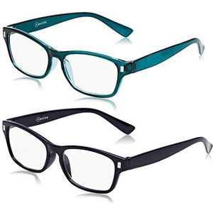 The Reading Glasses Company De leesbril bedrijf lezer waarde 2-pack heren vrouwen RR77-3Q +2, 50, donkerblauw/aquamarijn, 2 stuks
