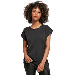 Build Your Brand Dames Ladies Acid Washed Extended Shoulder Tee T-shirt, zwart, XS