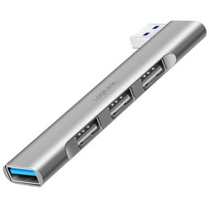 LogiLink UA0436 - Ultraslim 4-poorts USB-hub (aansluiting USB-A) van aluminium met maximaal 18 W, poorten: 1x USB 3.0 Type-A, 3X USB 2.0 Type-A
