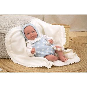Arias - 40 cm Reborn Ian pop met witte deken, baby met vinyl lichaam, blond bont, witte en roze kleding, fopspeen en fopspeen, speelgoed voor kinderen vanaf +3 jaar (ARI98142)