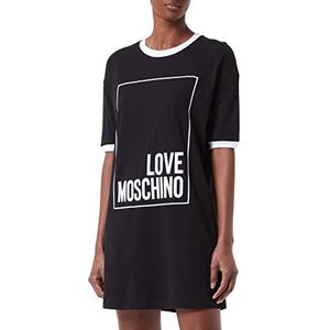 Love Moschino Dames Logo Box Print en Color Contrast Ribs. Jurk, zwart wit, 40