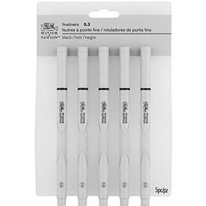 Winsor & Newton 0290083 Pigment liner voor exacte lijnen en contouren, hoge kwaliteit, pigmentinkt, documentecht, lichtecht - Set 5 Fineliner, 0.3mm, Zwart