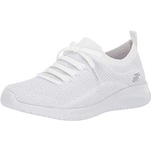 Skechers Womens Ultra Flex Salutations White/Silver Sneaker 8.5 W US