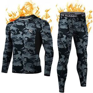 MEETWEE Thermische ondergoedset voor heren, winter, lange mouwen, basislaag, sneldrogende lange onderbroek compressiepak voor training, skiën hardlopen wandelen, Camouflage Zwart, L