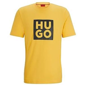 HUGO Heren Daltor T-shirt van biologisch katoen met logo-print, Medium Yellow720, XXL