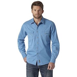 Wrangler Retro Two Pocket Long Sleeve Snap Shirt Heren, Lichtblauw, M