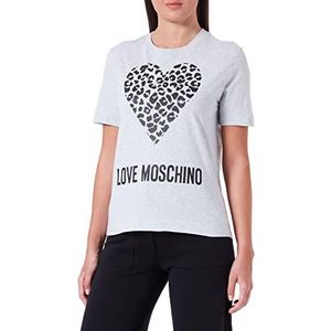 Love Moschino Dames Regular Fit Korte Mouwen met Maxi Animalier Hart en Logo T-Shirt, Melange Light Grijs, 44