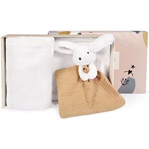 Doudou et Compagnie - Zachte babydeken met knuffeldier konijn - collectie Happy Wild - wit - 100 x 70 cm - geschenkdoos - cadeau-idee voor de geboorte - DC3978