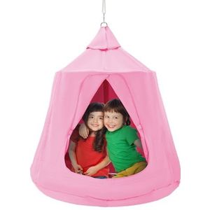 VEVOR Hangmat voor kinderen, hangschommel voor binnen en buiten, draagkracht 150 kg, boomtent met led-lichtsnoer, opblaasbare vloer, speeltent voor woonkamer, tuin, roze