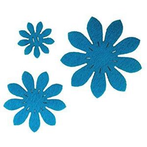 Petra's Knutsel-News knutselartikel viltbloemenset, 3 verschillende bloemen, 45-delig, viltkleur: turquoise, blauw, 5