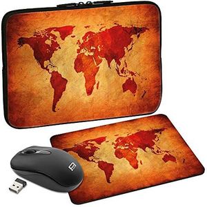 PEDEA Design beschermhoes notebook tas 10,1 inch / 13,3 inch / 15,6 inch / 17,3 inch 13,3 inch + Maus und Mauspad brown global map