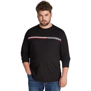 Tommy Hilfiger Heren BT-Chest Stripe LS TEE-B L/S T-shirt, zwart, 3XL, Zwart, 3XL grote maten