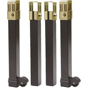 Amig Set van 4 poten voor lattenbodem, model 14-15, 270 x 30 x 30 mm, 2 poten met wielen, hoge sterkte, stevige poten voor bedframe, zwart staal