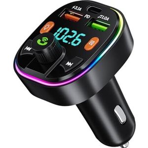 GlasFlength Bluetooth-zender voor auto, MP3-stereo-muziekspeler voor auto's, diepe bassen en hifi-geluid, verliesvrij, snel opladen type C PD 20 W en QC3.0, ondersteuning U-disk, handsfree-installatie