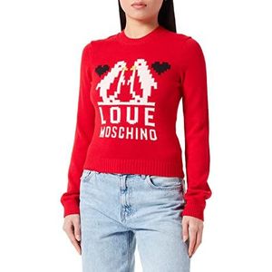 Love Moschino Dames Slim Fit Lange Mouwen with Love Penguins Jacquard Intarsia Pullover Sweater, rood, 40