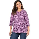 Ulla Popken - Shirt - Lila/Zwart - V-hals - Driekwart Mouw