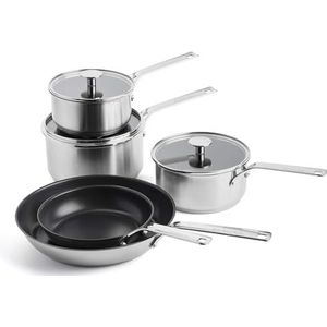 KitchenAid, RVS Anti-Aanbak Pannenset - 8-Delig, Zilver