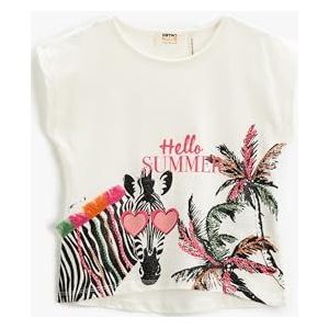 Koton Girls Mouwloos Relax Cut T-shirt Crew Neck Zebra Printed Applique Detail, gebroken wit (001), 4-5 Jaar