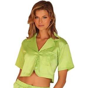 OW COLLECTION Dames Lemongrass Crop Shirt Pajama Top, groen, XS