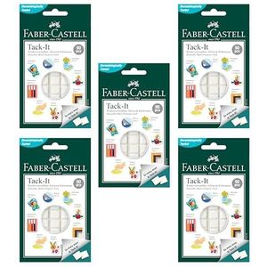 Faber-Castell 205214 - Tack-It kleefstof, 5 x 50 g, wit, herbruikbare kleefpads