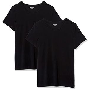 Amazon Essentials Women's T-shirt met korte mouwen en ronde hals in klassieke pasvorm, Pack of 2, Zwart, XL