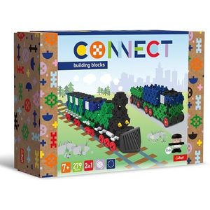 Trefl - Connect: Set blokken 2-in-1, Trein/Vrachtwagen met aanhanger - 279 elementen: 274 blokken + Figuur 5 blokken, Creatieve ontspanning voor volwassenen en kinderen vanaf 7 jaar