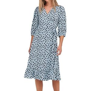 ONLY Vrouwelijke midi-jurk met 3/4-mouwen wikkel-, Blue Fog/Aop: oneffen stip, S