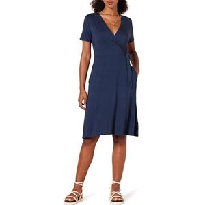 Amazon Essentials Faux-wikkeljurk met korte mouwen voor dames, marineblauw, L