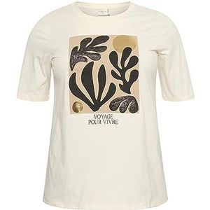 Kaffe Curve Plus-Size T-shirt voor dames met korte mouwen, bedrukt, Antiek wit/zwarte print, L