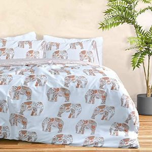 Sleepdown Olifant Roest Witte Paisley Omkeerbare Zachte Easy Care Dekbedovertrek Quilt Beddengoed Set met Kussensloop - Eenpersoons (135cm x 200cm)