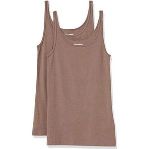 Amazon Essentials 2-Pack dunne riem tank voor dames,Donker Beige/Donker Beige,S-M