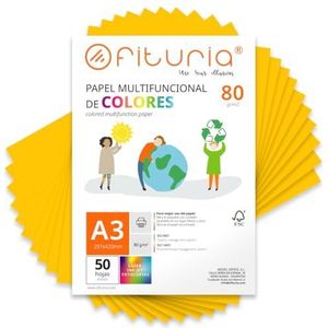 Kleurpapier, verpakking met 50 vellen A3, 80 g, kleurrijk papier voor knutselwerk, printer, scrapbooking, ideaal voor Origami, Papyroflexia, kantoor en school (goud, 50 uur)