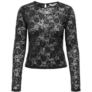 Only - Onlinnia Ls Lace Sequin Top - Zwart - Pailletten Top