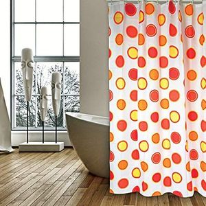 MSV ""Circles Polyester douchegordijn, wit/rood, 200 x 180 cm