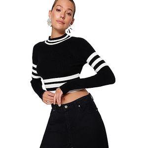 Trendyol Dames kleurblok lange mouwen slanke sweater, zwart, M