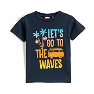 Koton Babyboys T-shirt met korte mouwen, ronde hals, slogan thema bedrukt T-shirt, Marine (720), 3-4 Jaar