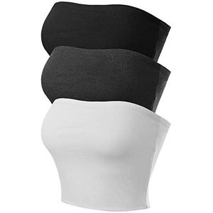 MixMatchy Dames dubbellaags basic casual strapless backless bandeau beha tube top, 3pack - Zwart/Houtskool/Wit, S