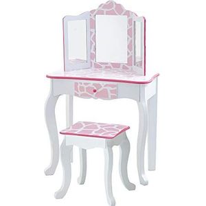 Teamson Kids Houten Kaptafel Kinderen - Tafel en Stoel Set - Roze/Wit