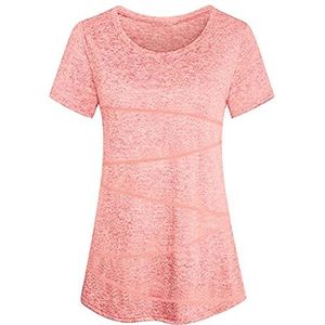 Sykooria Shirts Dames T-shirt sportshirt korte mouwen functioneel shirt elastisch yoga gym t-shirt, R-roze, M
