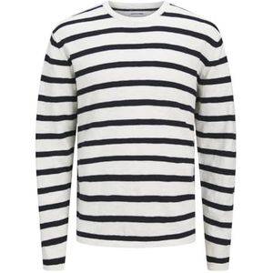 Jack & Jones JESUMMER Knit Crew Neck SN, Cloud Dancer/Stripes: w. Sky Captain, L