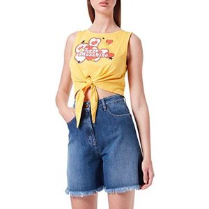 Love Moschino Dames katoenen jersey met logo Hearts and Stars print T-shirt, geel, 46 NL