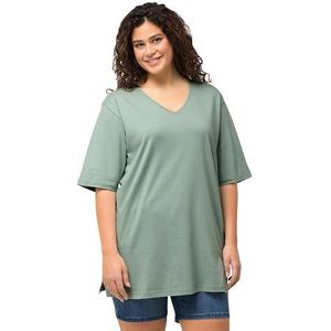 Ulla Popken Dames T-shirt, V-hals, relaxed, halflange mouwen tuniekshirt, Helder mosgroen, 62-64